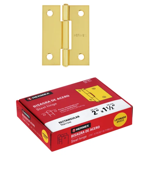 Bisagra rectangular 2" x 1 1/2", cabeza media bola, color dorado (caja de 20 unidades)