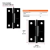Bisagra rectangular 2" x 1 1/2", cabeza media bola, color negro (caja de 20 unidades)