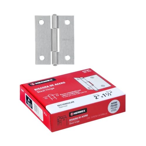 Bisagra rectangular 2" x 1 1/2", cabeza media bola, color acero pulido (caja de 20 unidades)