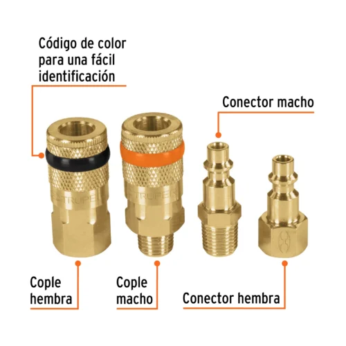 Juego de 2 acoples y 2 conectores rápidos de latón