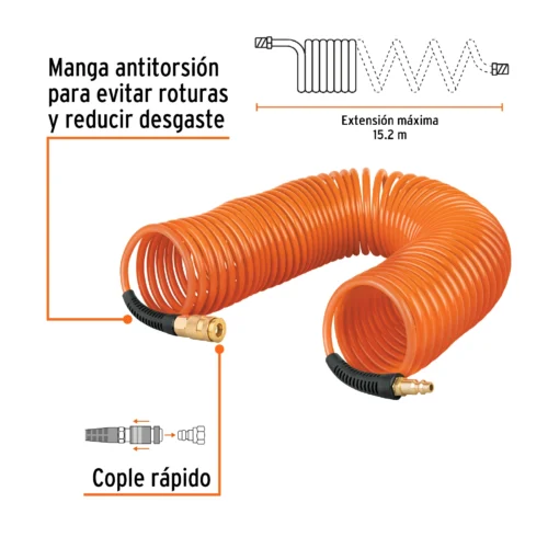 MANGUERA ESPIRAL 15M - COD.19075-2 Manguera espiral de 1/4" x 15 m